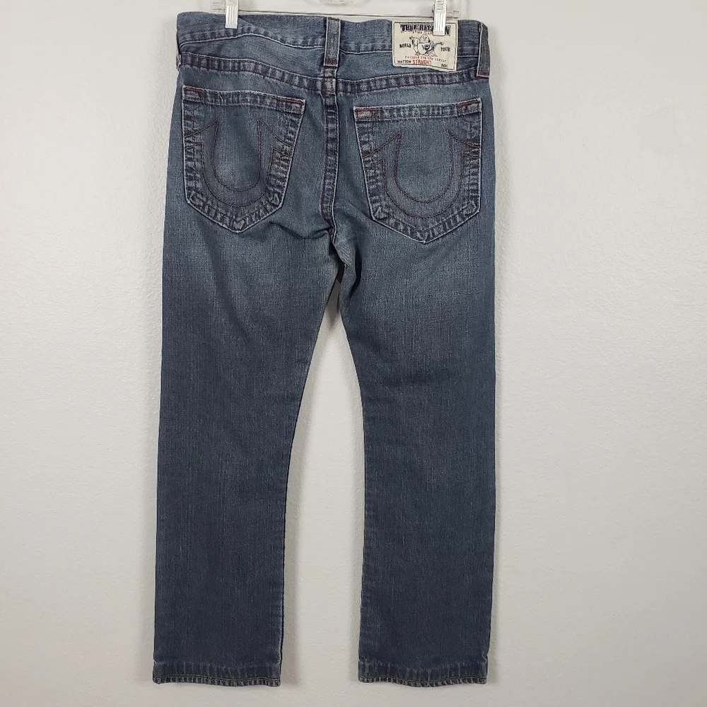 TRUE RELIGION Men's Jeans Blue Red Stitching Straight Sz 33